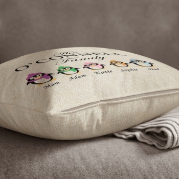 Luxury Personalised Cushion - Inner Pad Included - Penguin Family Cristmas